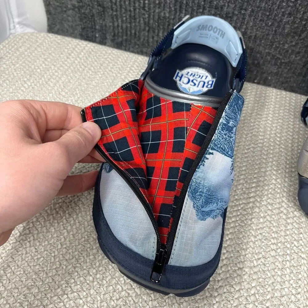 Crocs x Busch Light All Terrain Clog Slip Ons Blue Plaid Mens Size 12 US - Picture 8 of 8